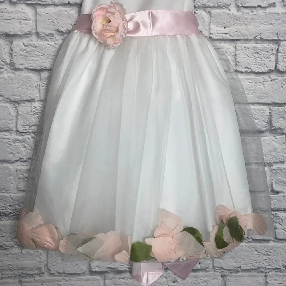 Us Angels 4T White and Pink Petal Tulle Flower Girl Dress